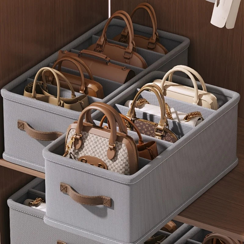 Foldable Multi-Grid Handbag Organizer Storage Box for Closet