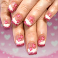 24Pcs Short Square Fake Nails for Menicure - Press On Nail Set with Pink Love Heart Print