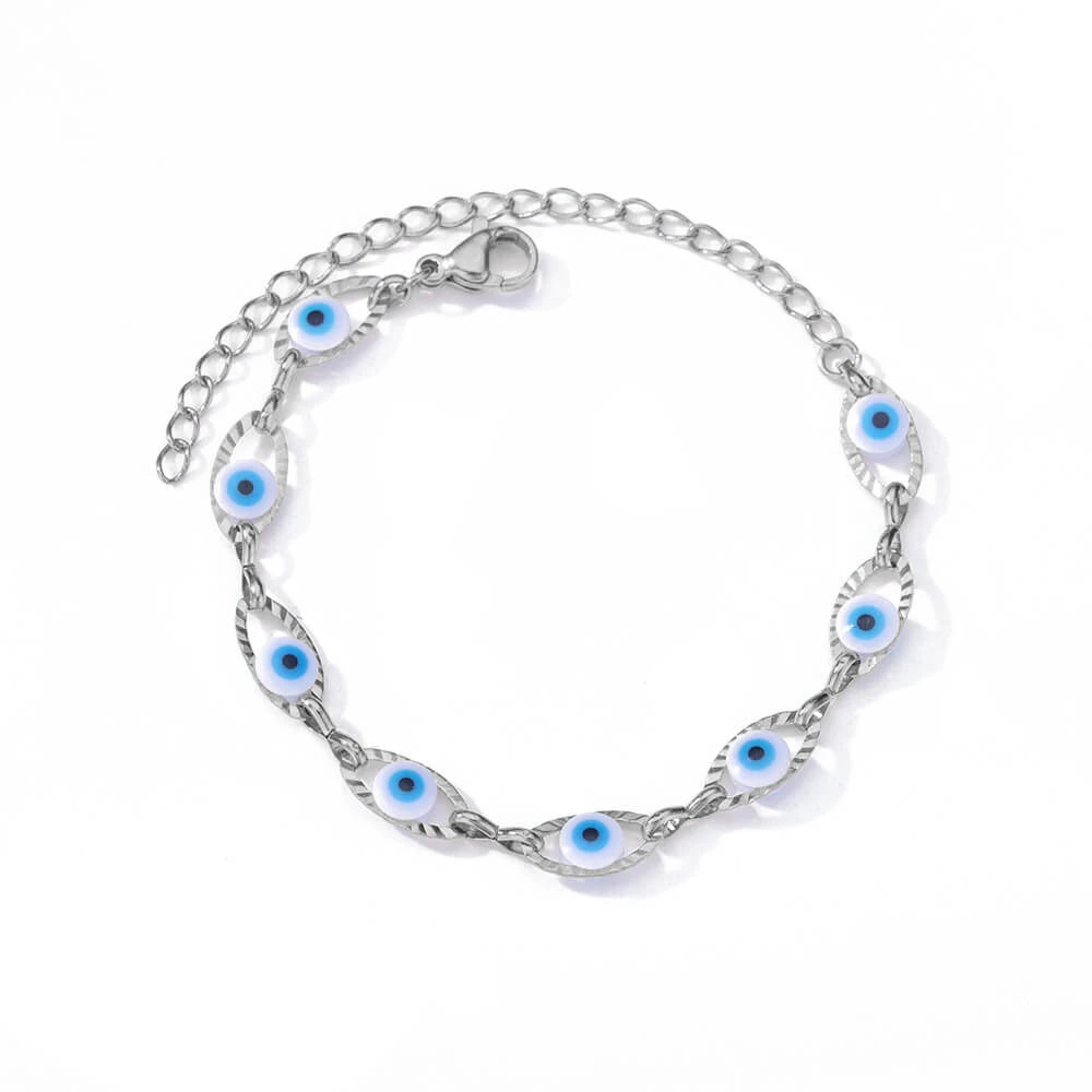 Gothic Rainbow Evil Eye Chain Bracelet for Women Stainless Steel Charm Jewelry