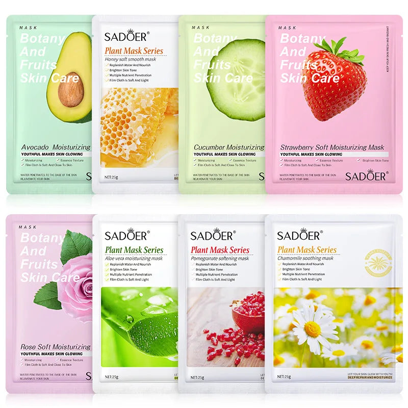 8pcs Natural Plant Face Masks Set Moisturizing & Firming Skincare Korean Cosmetics