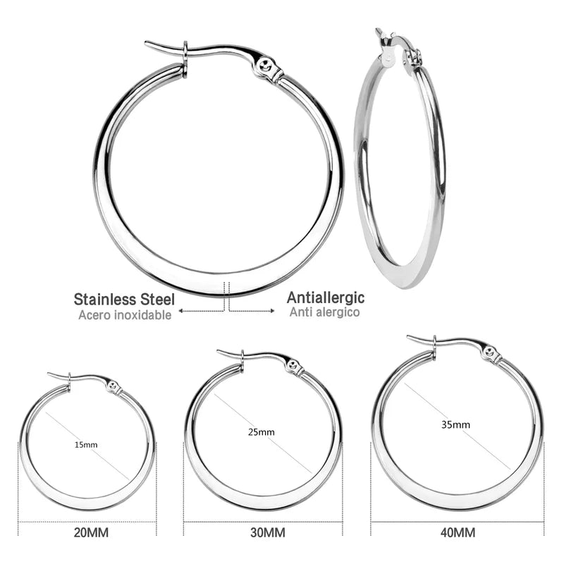 Vintage Hoop Earrings for Women 15mm/25mm/35mm Stainless Steel Gold Plated Jewelry