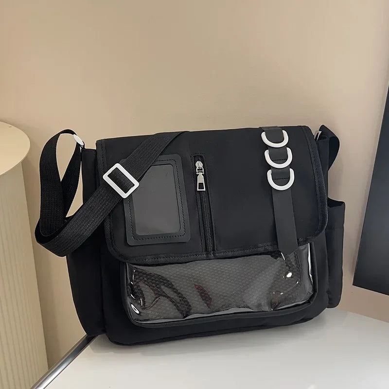 Japanese Harajuku School Bags for Girls Transparent Itabag Shoulder Crossbody Bag DIY Badge Display