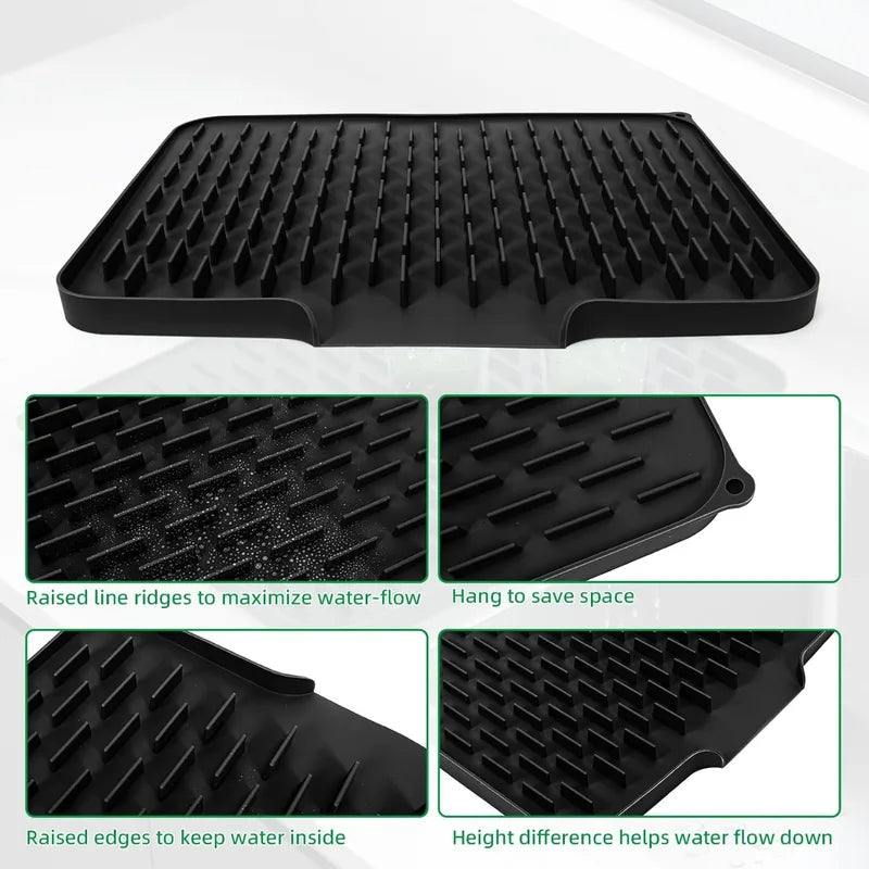 Silicone Kitchen Drain Mat with Built-In Drainage - Easy Clean Countertop Sink Home Accessory