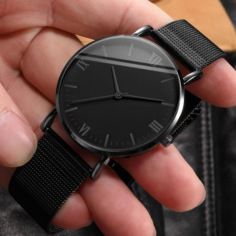 Men's Fashion Quartz Watch with Steel Mesh Band and Bracelet Set - Waterproof