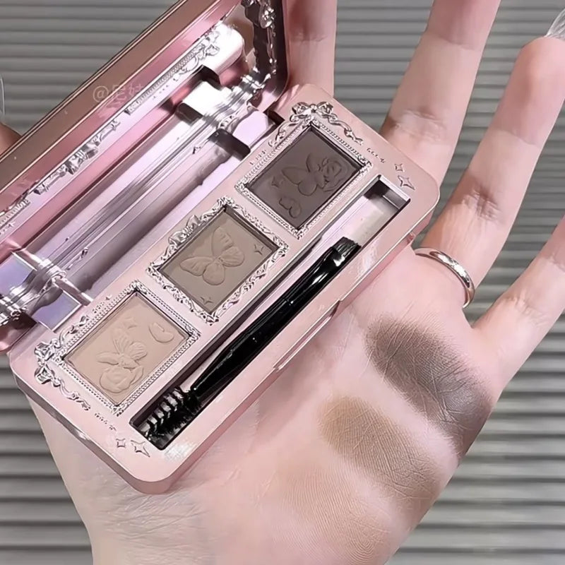 Vegan Eyebrow Powder Palette 3-Color Contour & Eye Makeup Kit - Professional Finish