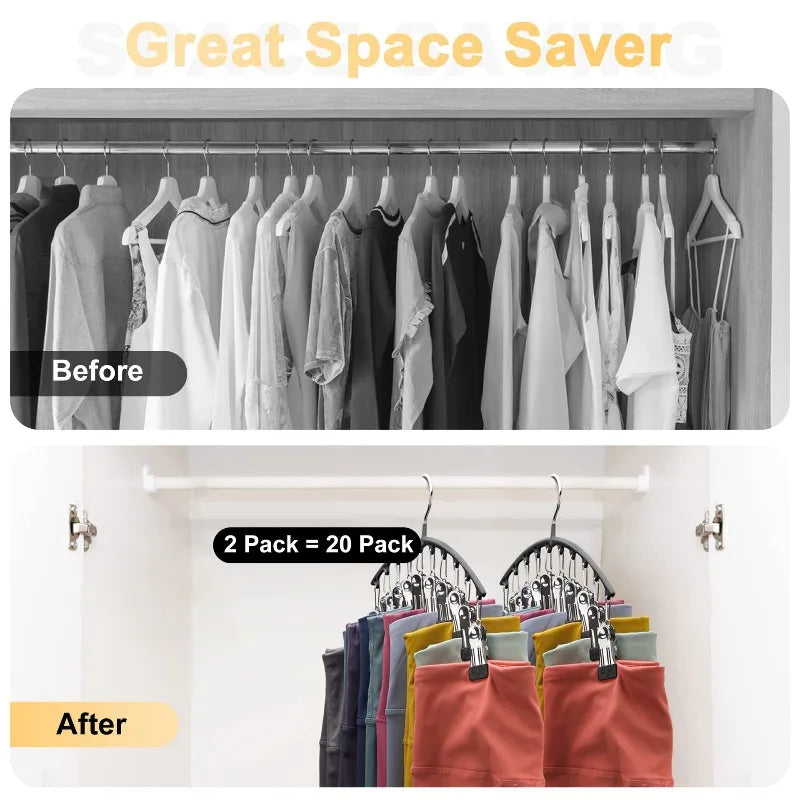 Multi-Shape Metal Hangers with 10 Clothespins for Closet Pants Hats Organizer