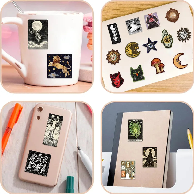50Pcs Gothic Witch Moon Stickers for DIY Decor - Skateboard Phone Laptop Suitcase