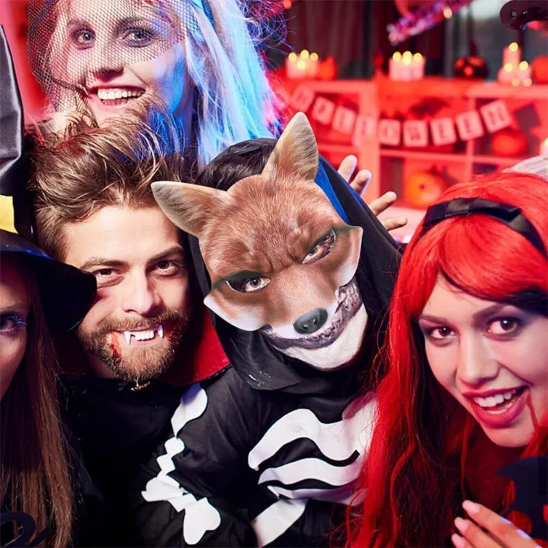 Half Face Halloween Animal Masks Set - Fox & Wolf Costume Masks, Multiple Colors