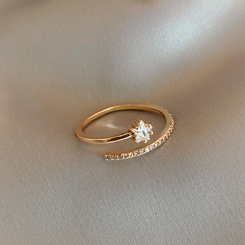 Minimalist Zircon Gold Star Open Ring for Women - Korean Jewelry, Wedding & Party Accessory