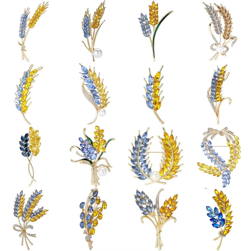 Trendy Rhinestone Wheat Ear Brooch for Women Ukrainian Wheat Pin Enamel Plant Badge