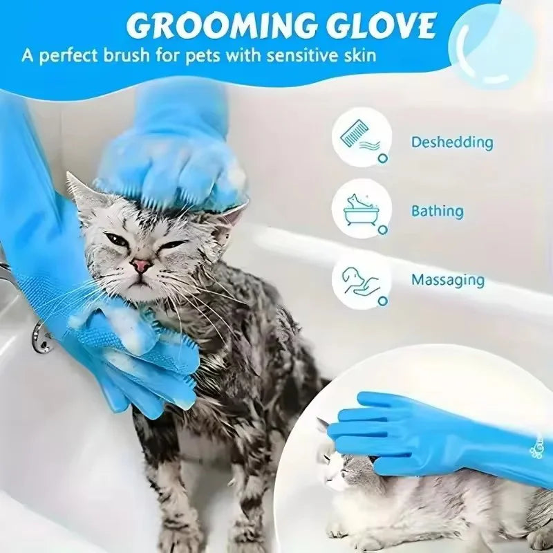 Pet Grooming Bathing Gloves Silicone Hair Removal Scrubber for Dogs Cats - Massaging Cleaning Tool