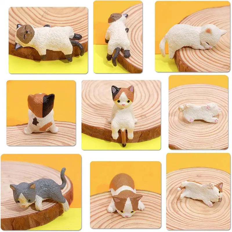 Cute Cat Figurines Set Resin Desk Decor for Car, Home & Office