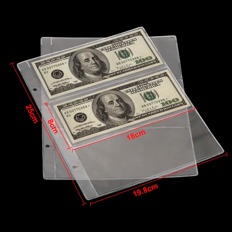 5PCS Transparent Loose Leaf Banknote Holder Sheets - 3 Slot Paper Money Album