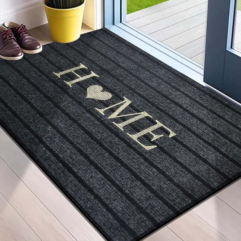 Absorbent Flocking Door Mat with Stripe Design - Entrance, Shower, Small Carpet
