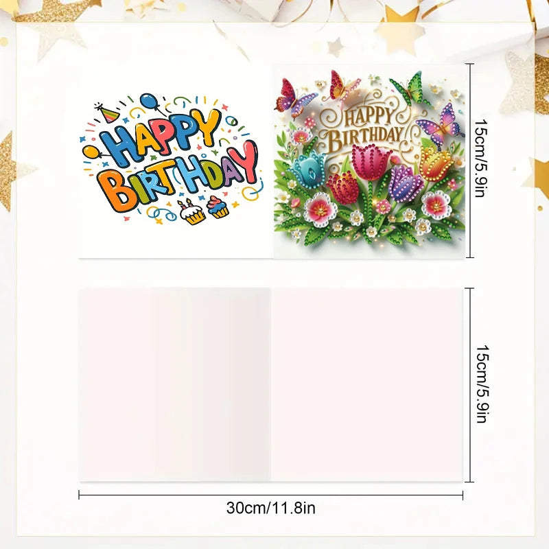 6-Piece DIY Diamond Painting Card Set with Floral Bird & Pattern Designs - Sparkling Handmade Greeting Cards