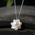 Sterling Silver Jewelry Necklace with White Lotus Shell Beads and Pearl Flower Pendant