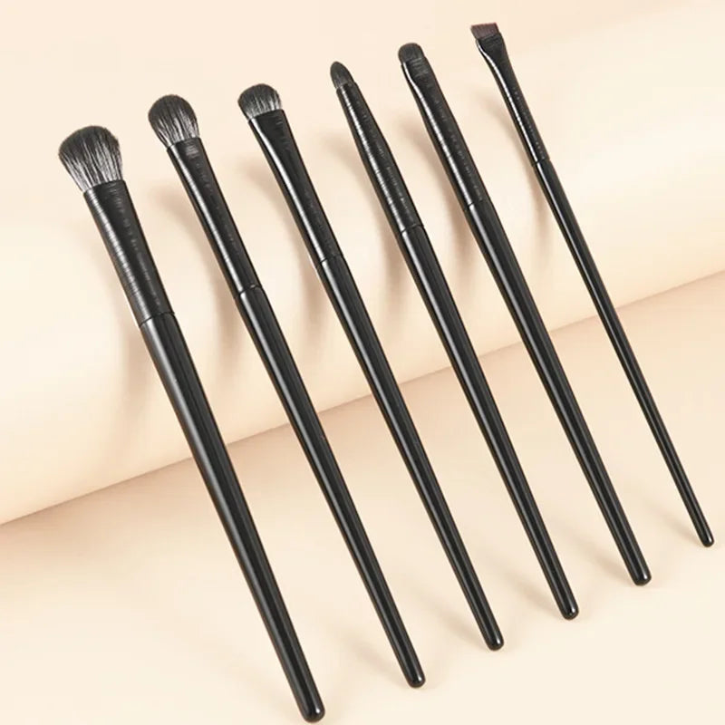 6-Piece Eye Makeup Brush Set with Synthetic Hair & Wooden Handles - Professional Cosmetic Tools