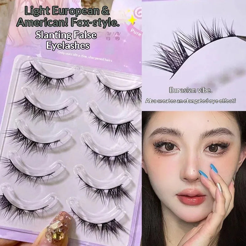 Reusable Natural Thick Winged False Eyelashes - Long Manga Fox Eye Makeup Tool