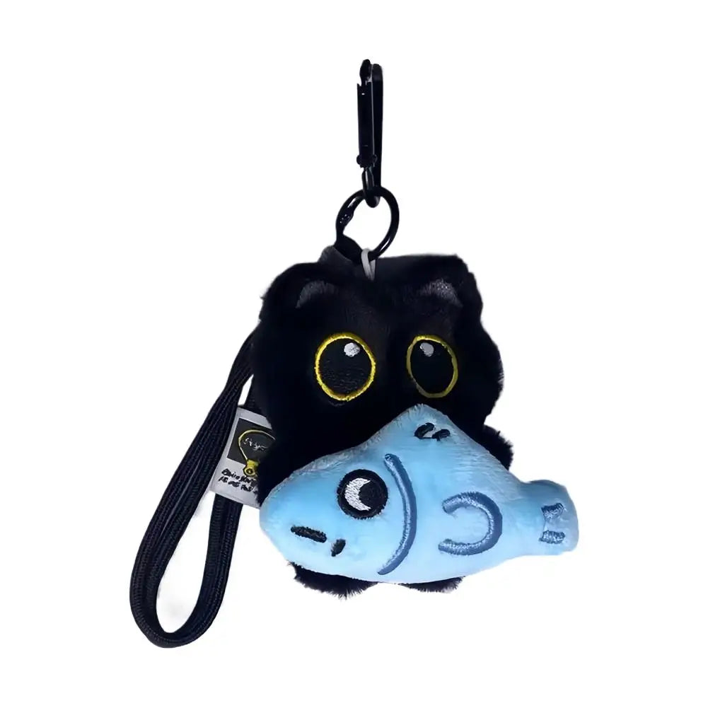 Cute Plush Black Cat Keychain Bag Charm - Kawaii Stuffed Doll Accessory
