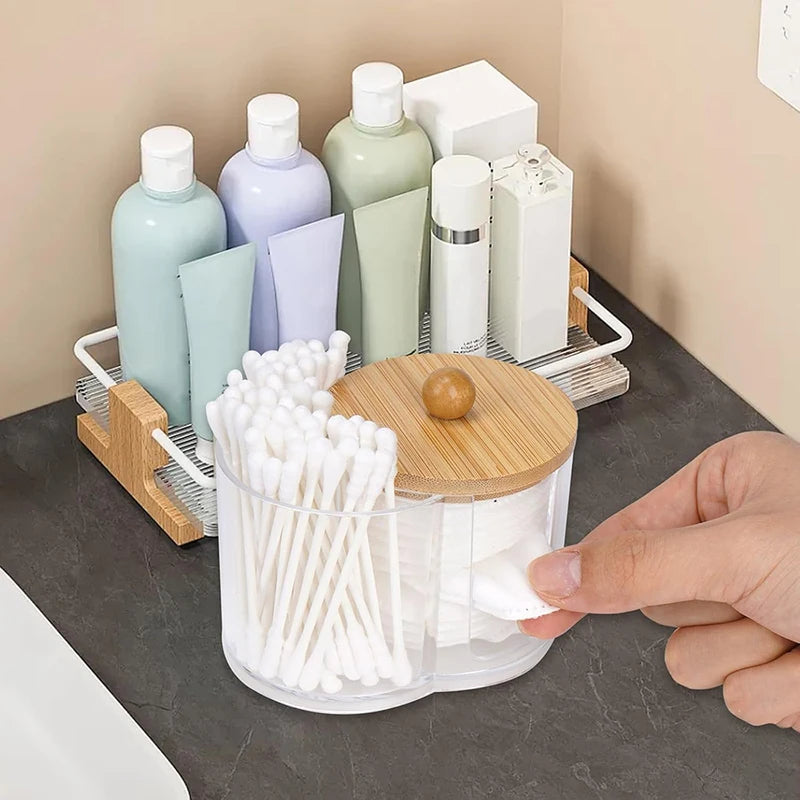 Small Cotton Pad & Swab Dispenser - Bathroom Storage Organizer with Lid