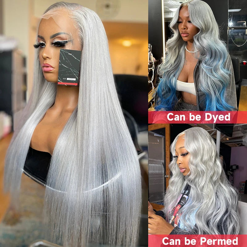 Silver Grey Lace Front Human Hair Wigs for Women - Pre Plucked Body Wave & Blondes