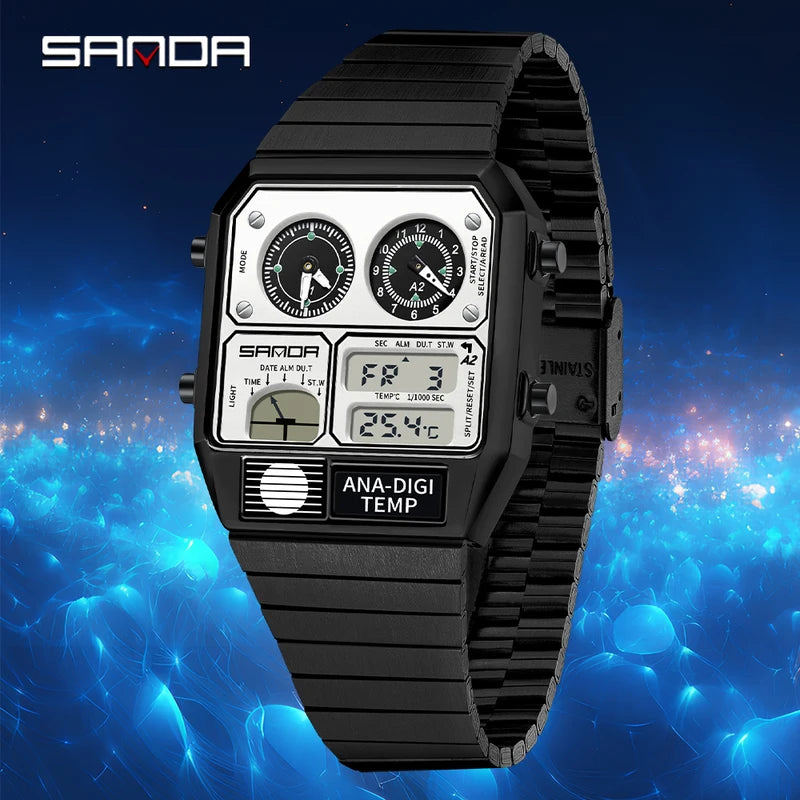 Digital Sport Watch Waterproof LED Thermometer Stopwatch Square Case