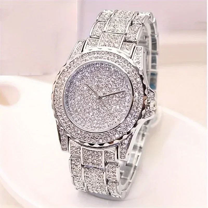 Full Steel Women’s Quartz Wristwatch with Crystal Dial - Multiple Colors