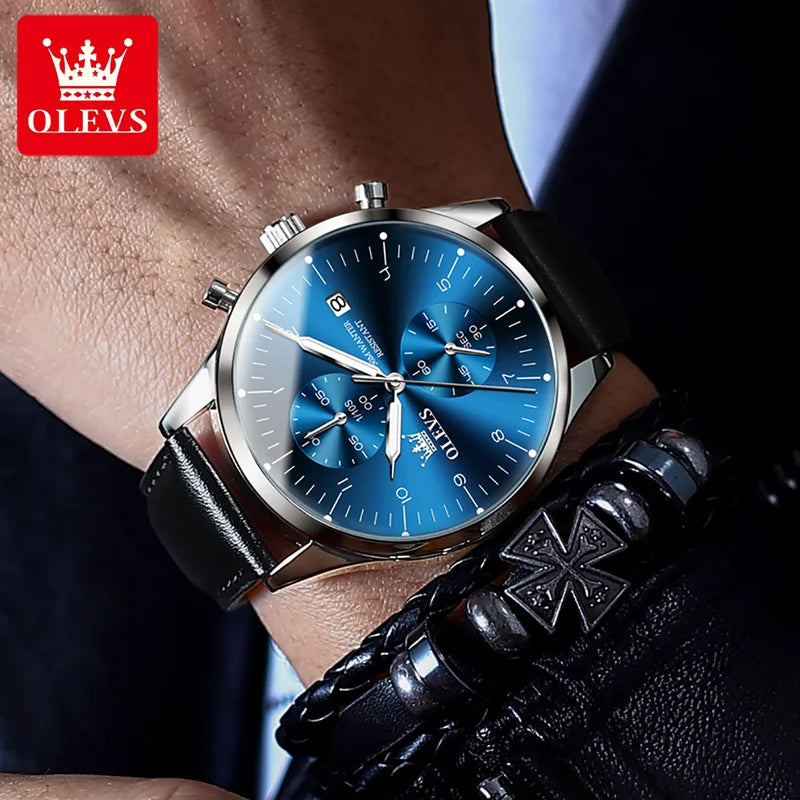 Men's Luxury Leather Strap Quartz Watch Waterproof Business Timepiece