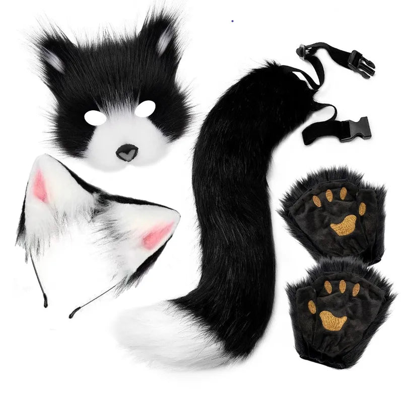 4-Piece Fox Costume Accessory Set with Mask Gloves Tail & Headband