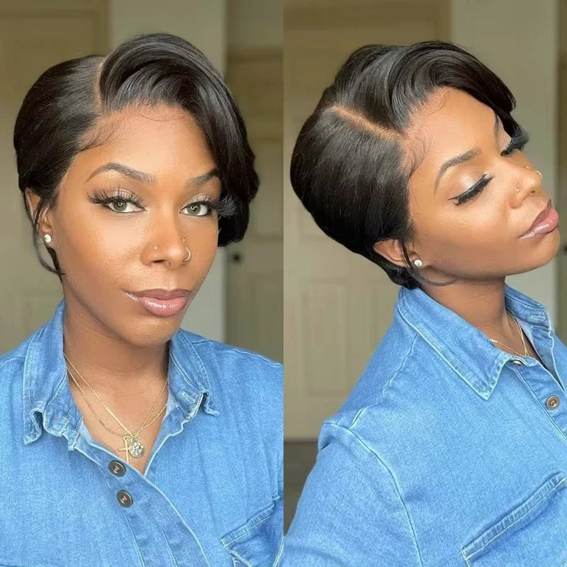 Pixie Cut Wigs for Black Women Human Hair Short Lace Front Bob Wigs T Part 13x4