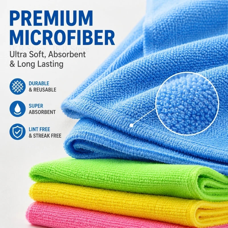 Reusable Microfiber Cleaning Cloths Set - Absorbent Dish Towels for Kitchen Bathroom Car