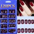 120PCS Press-On French Fake Nails Set - Reusable Solid Color Acrylic Nails for DIY Nail Art
