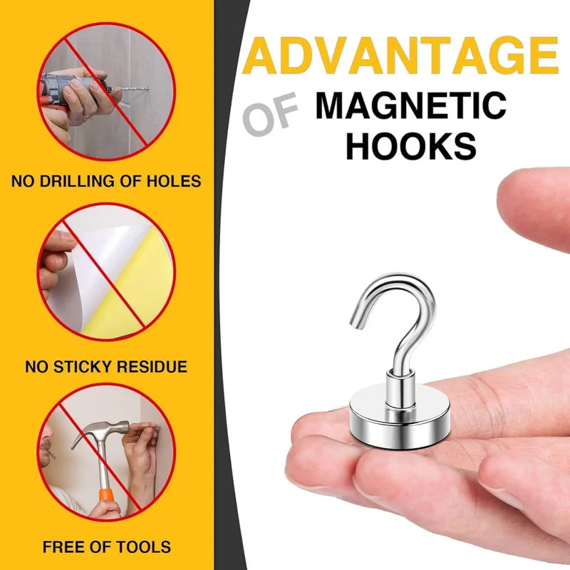 Heavy Duty Magnetic Hook Set - 150 LB Neodymium Magnetic Hangers for Steel Surfaces