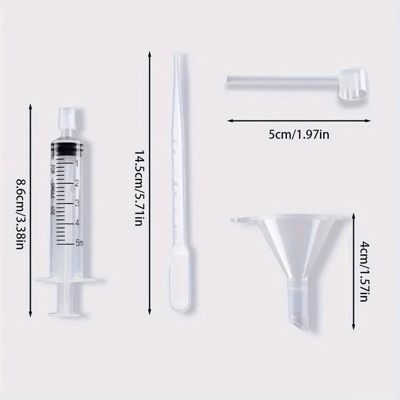 Perfume Sample Set with Plastic Funnel, Pipette, Dropper & Syringe - Travel DIY Cosmetics Kit