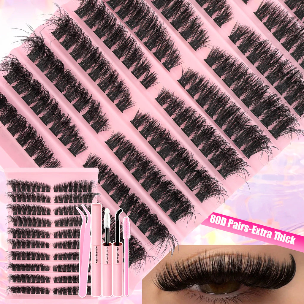DIY Lash Extension Kit Clusters with Bond & Seal - Natural Wispy 9-16mm