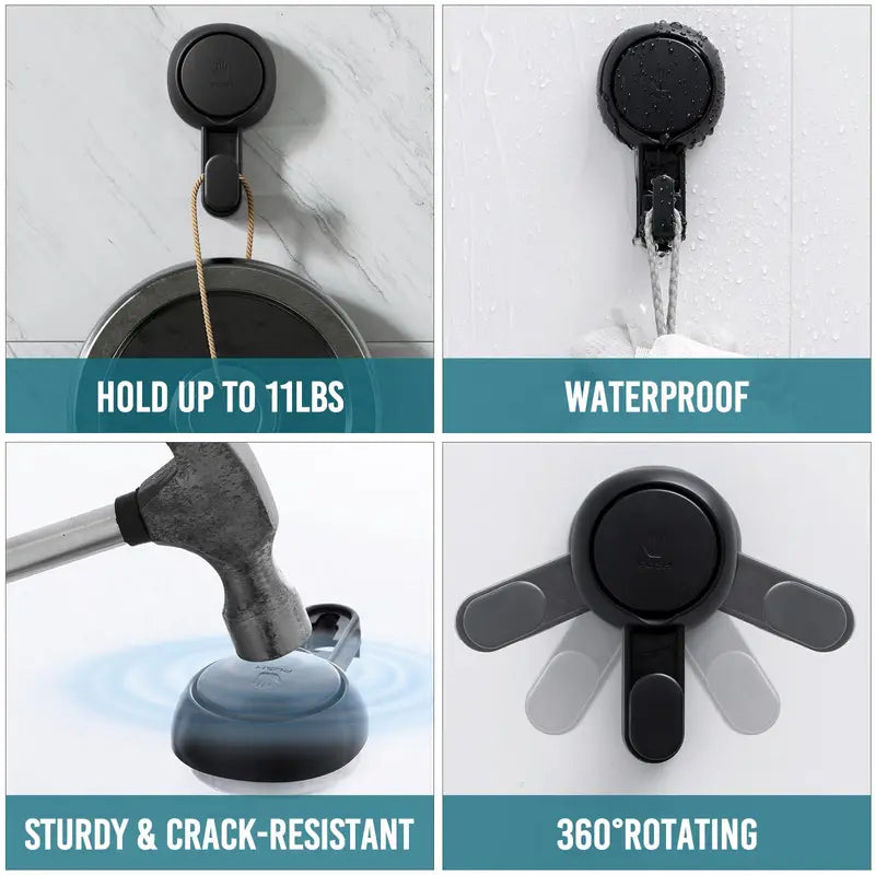 No Drilling Vacuum Suction Cup Towel Hooks Bathroom Kitchen Removable Wall Mount