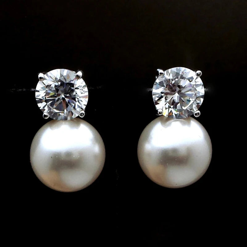 Dainty Pearl Stud Earrings for Women Silver Tone Wedding & Daily Wear Jewelry