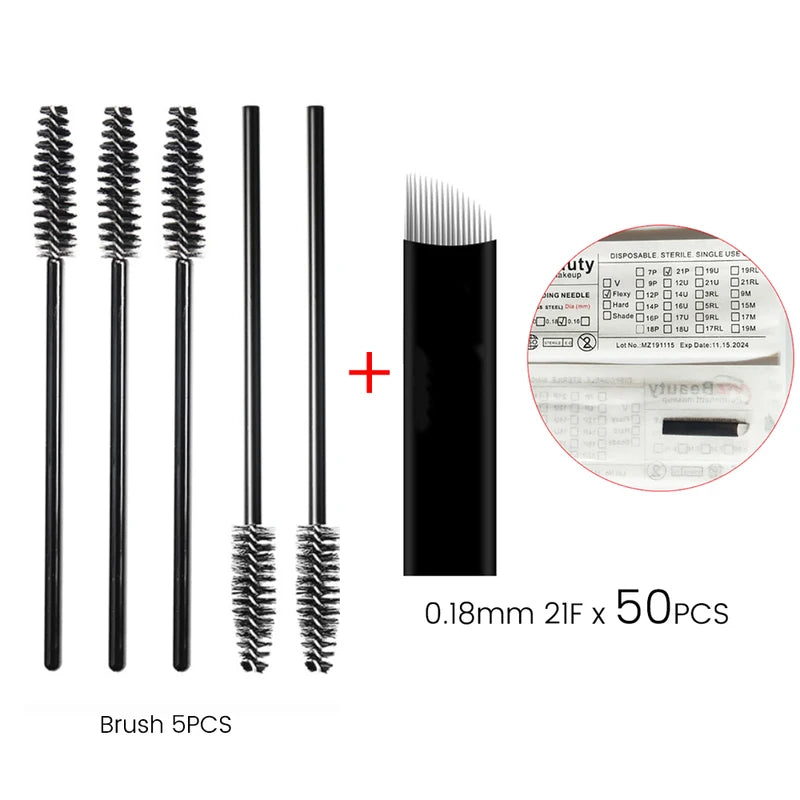 Disposable Microblading Eyelash Brush Kit with 0.18mm Needles & Blades