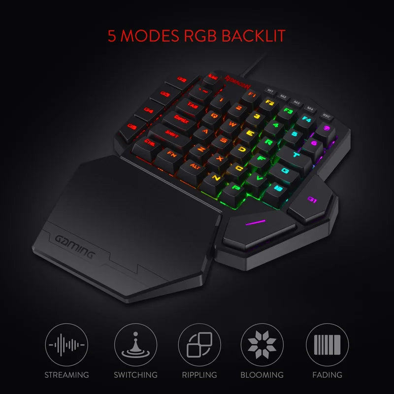 Redragon K585 DITI One-Handed RGB Mechanical Gaming Keyboard with Wrist Rest & Hot-Swappable Keys