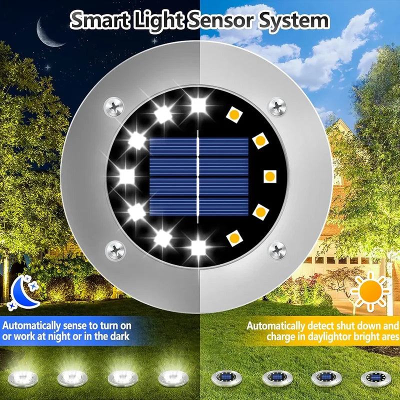 Solar Ground Lights Outdoor Waterproof Garden Pathway Disk Lights - 12 LED Yard Decor