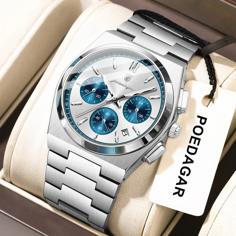 Men's Stainless Steel Chronograph Wristwatch Waterproof Business Watch