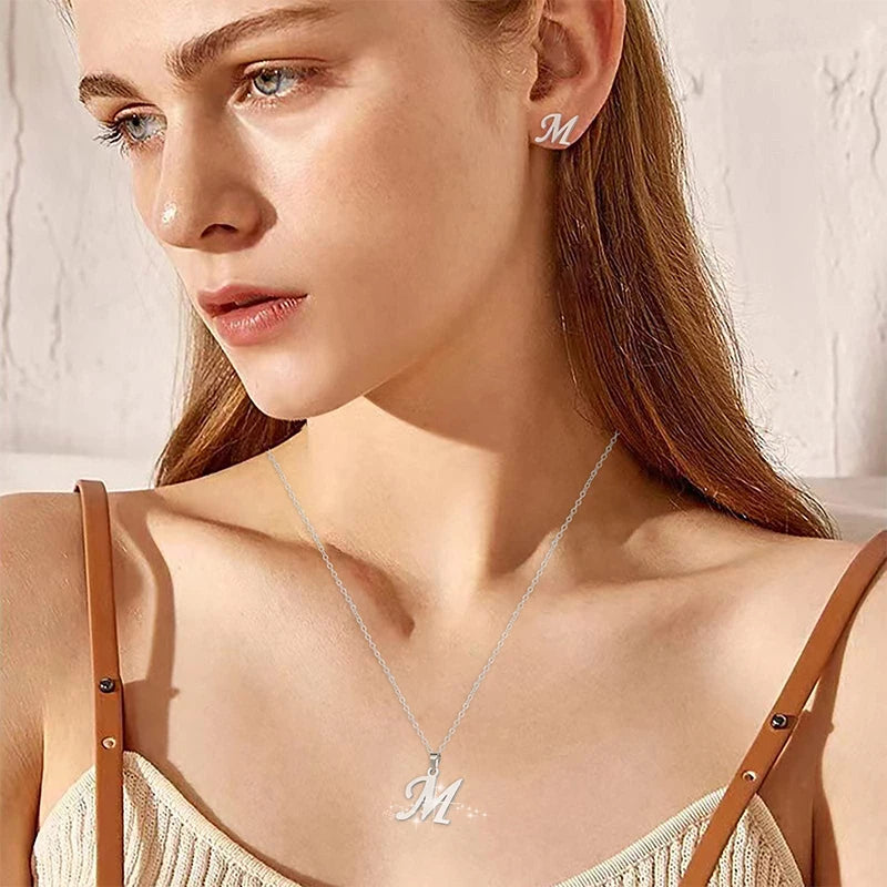 Initial Letter Pendant Necklace for Women Stainless Steel Clavicle Chain Jewelry