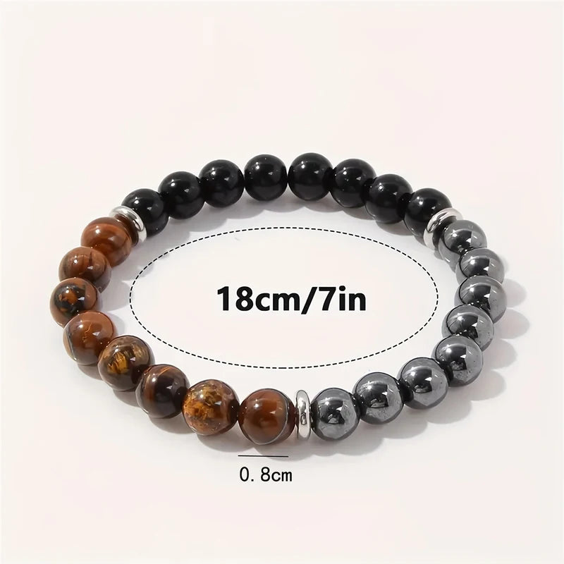 Triple Protection Crystal Bracelet with Tiger Eye, Black Obsidian & Hematite – 8mm Healing Gemstone Stretch Jewelry