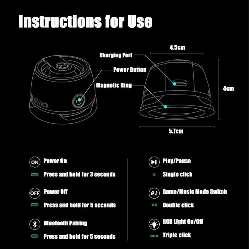 Mini Bluetooth Speaker with RGB LED Lights Waterproof Portable Compact Sound Box