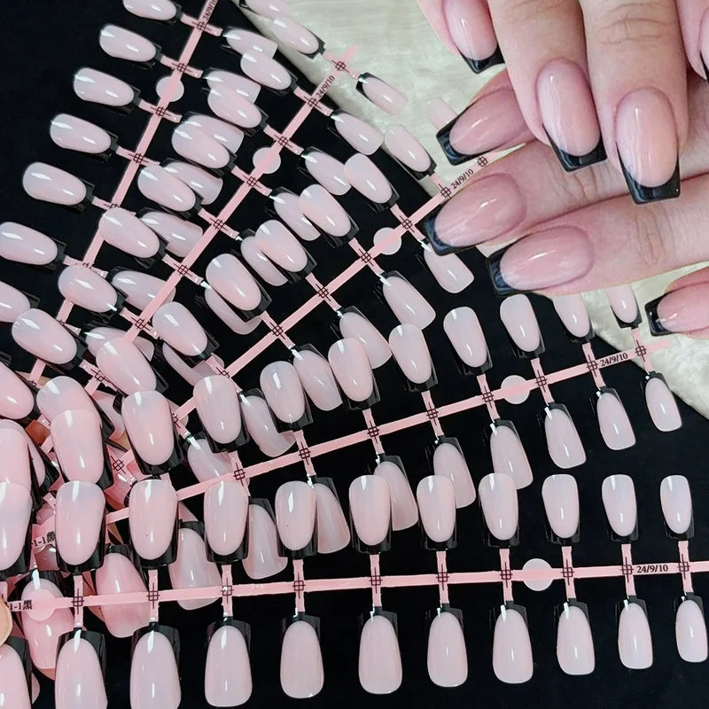 120pcs Colorful Edge French Tip Fake Nails - Square Press On Full Cover