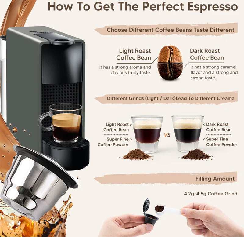 Reusable Coffee Capsules for Nespresso - Stainless Steel Espresso Pods - Upgraded Design