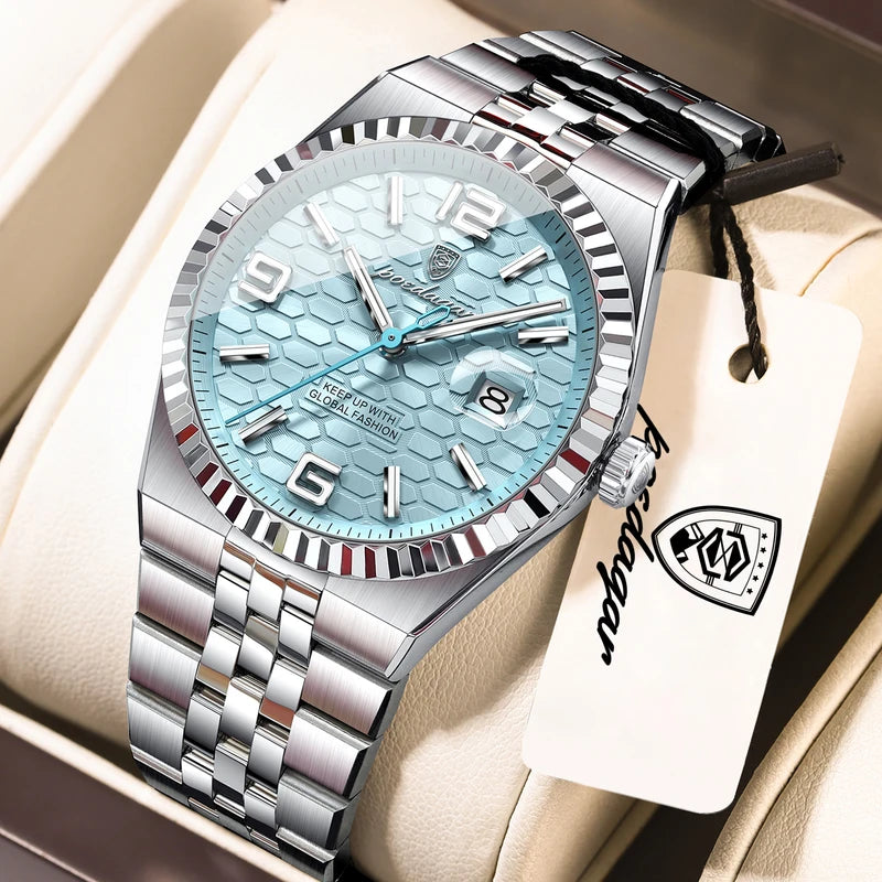 Men's Waterproof Luminous Sport Wristwatch with Date - Stainless Steel Quartz Business Watch
