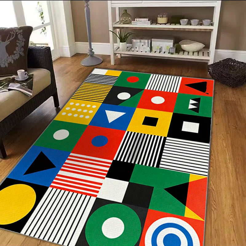 Geometric Crystal Flocking Non-Slip Floor Rug for Living Room Bedroom Kitchen