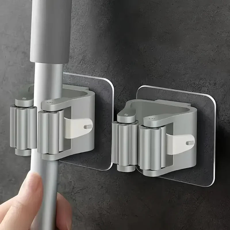 4PCS Non-Punching Mop Holder Clip Bathroom Rack Wall Mount Organizer
