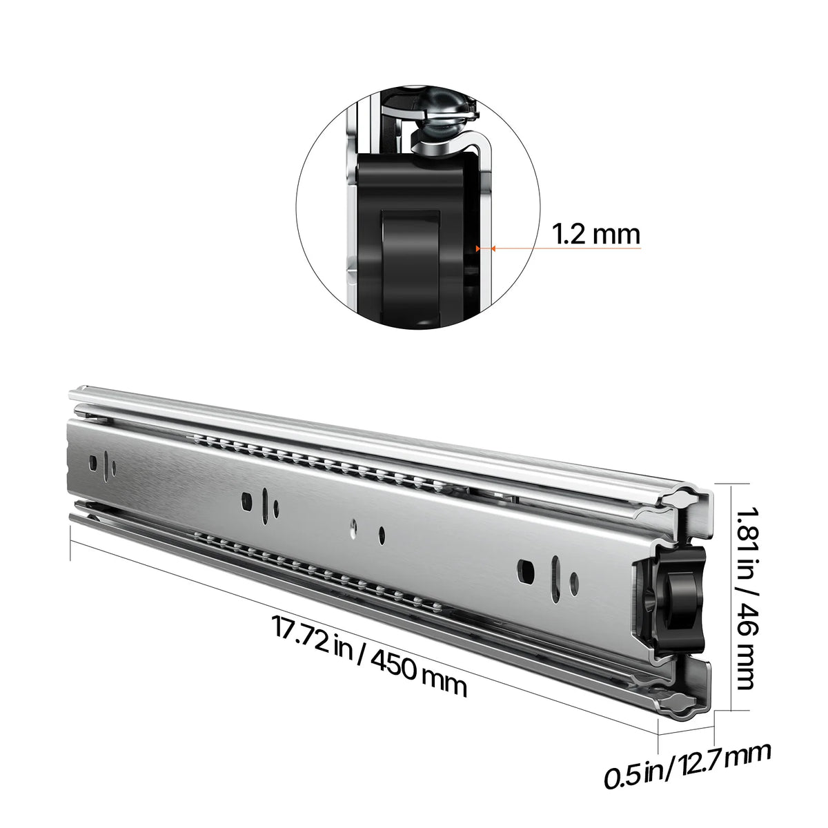 Heavy Duty Drawer Slides 10 Pairs Full Extension Ball Bearing Cabinet Rails 100LB Load
